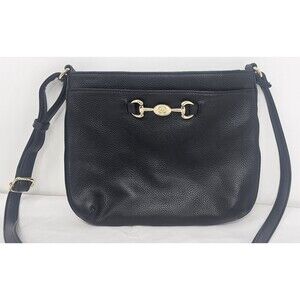 Giani Bernini Horsebit-Detail Black Pebbled Leather Equestrian Crossbody Bag